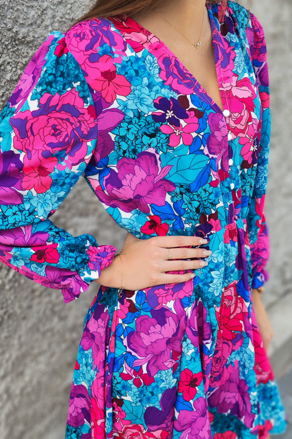 Krótka sukienka w fioletowo-niebieskie kwiaty Ofelia mini 5
