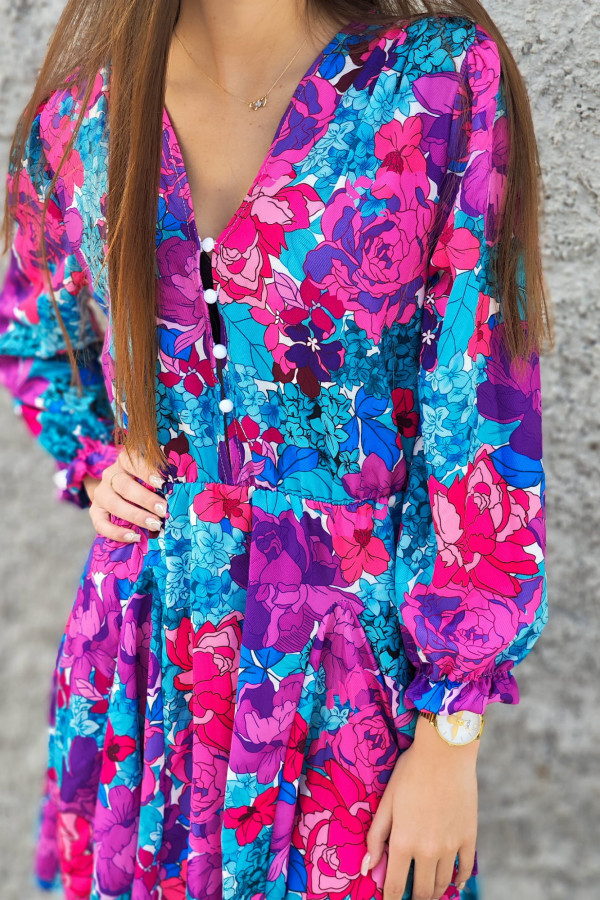 Krótka sukienka w fioletowo-niebieskie kwiaty Ofelia mini 7