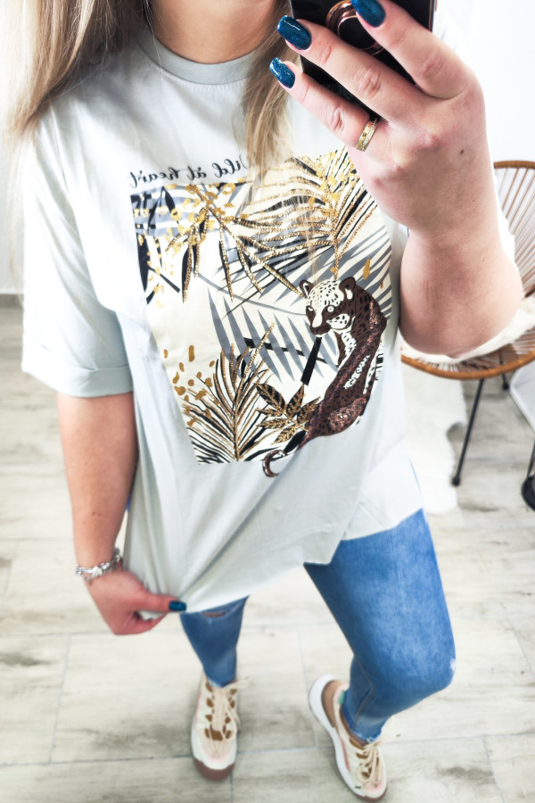 Szary t-shirt 3D z lampartem Leopards` party 4