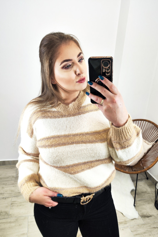Sweter w kremowo-beżowe pasy ze złotą nitką Amadi 2