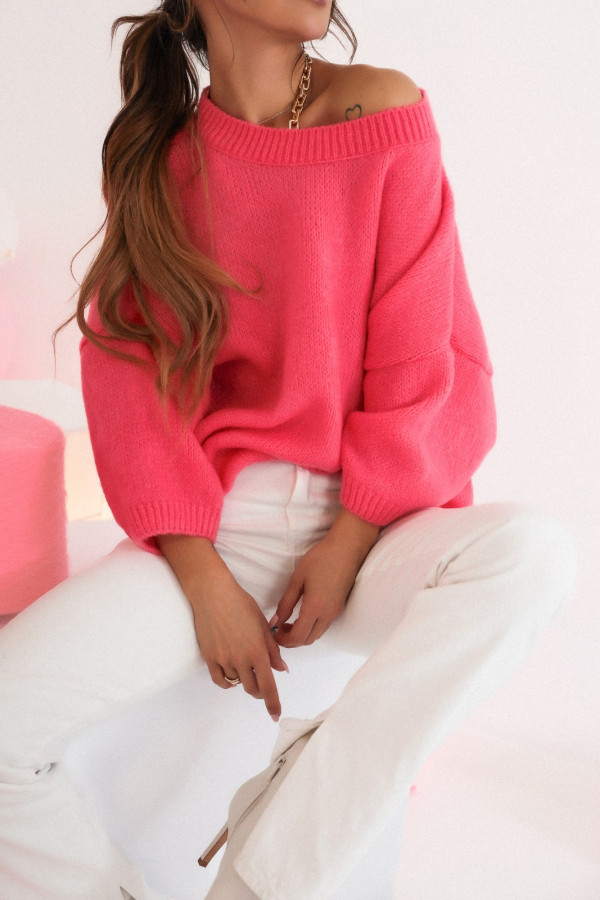 Różowy sweter oversize na 3/4 rękaw Messy