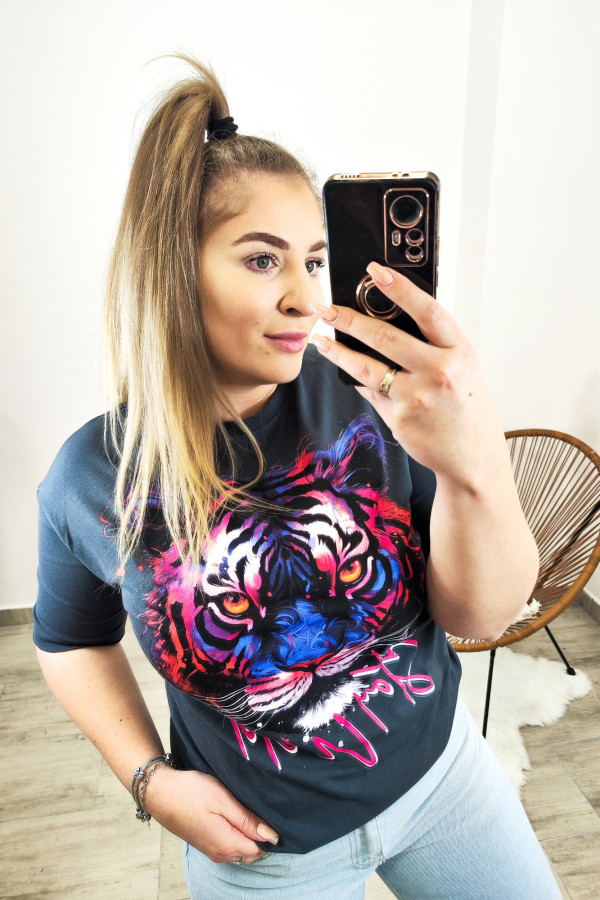 Grafitowy T-shirt z tygrysem Tiger Grey 1