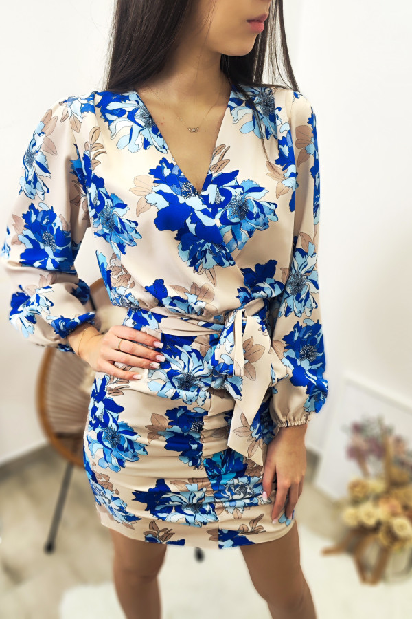 Kremowa sukienka w niebieskie kwiaty Paula 6