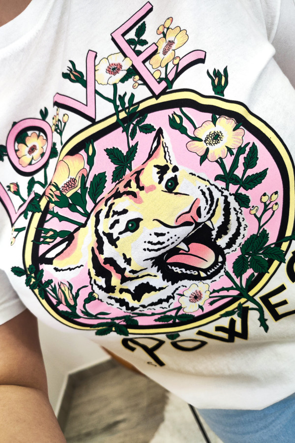 Biały T-shirt z tygrysem Love Power 1