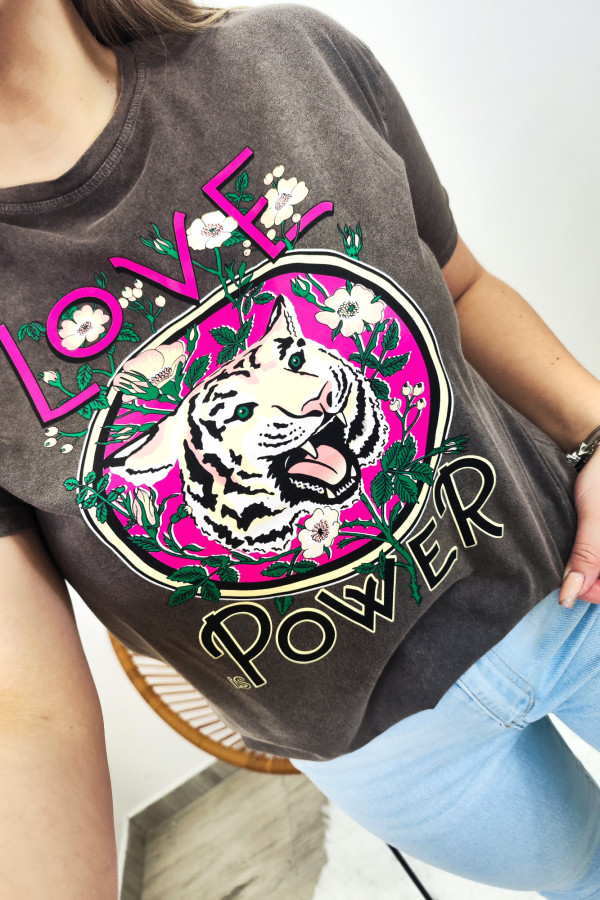 Grafitowy T-shirt z tygrysem Love Power