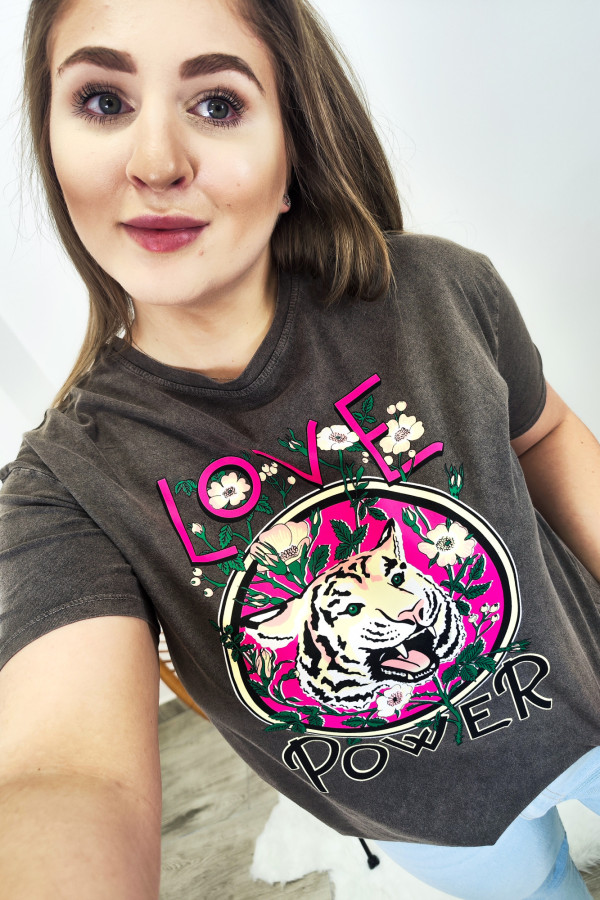 Grafitowy T-shirt z tygrysem Love Power 3