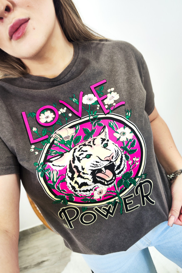 Grafitowy T-shirt z tygrysem Love Power 2