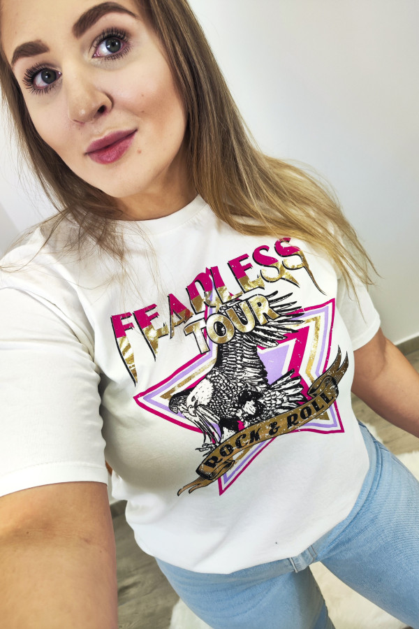 Biały T-shirt z gwiazdką Fearless Tour 6