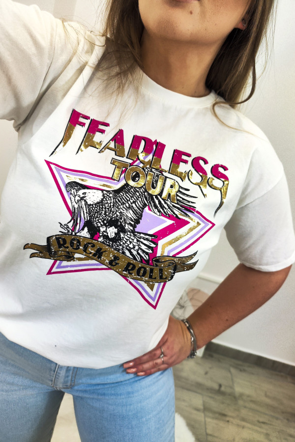 Biały T-shirt z gwiazdką Fearless Tour