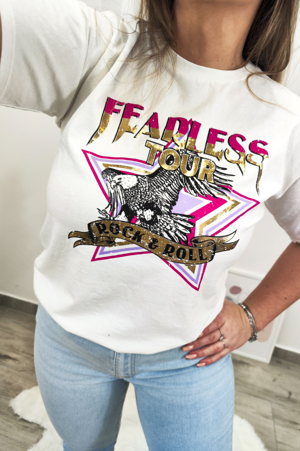 Biały T-shirt z gwiazdką Fearless Tour 7
