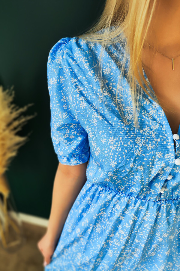 Sukienka midi niebieska w drobne białe kwiaty Sweet Blue 5