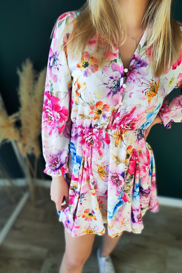 Sukienka mini kremowa w pastelowe kwiaty Pastel Flowers 2