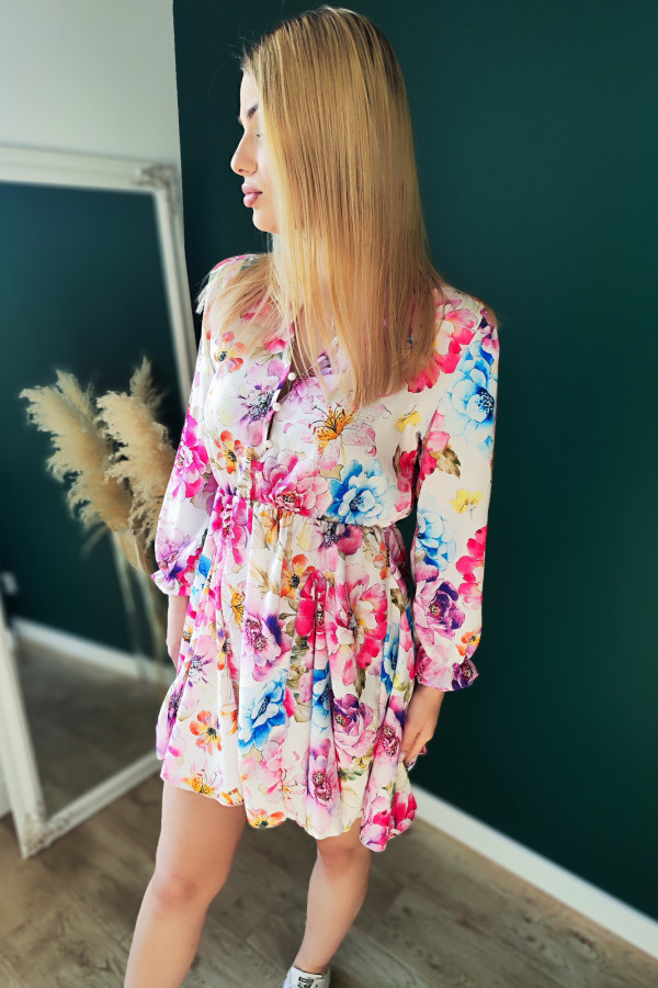 Sukienka mini kremowa w pastelowe kwiaty Pastel Flowers 3