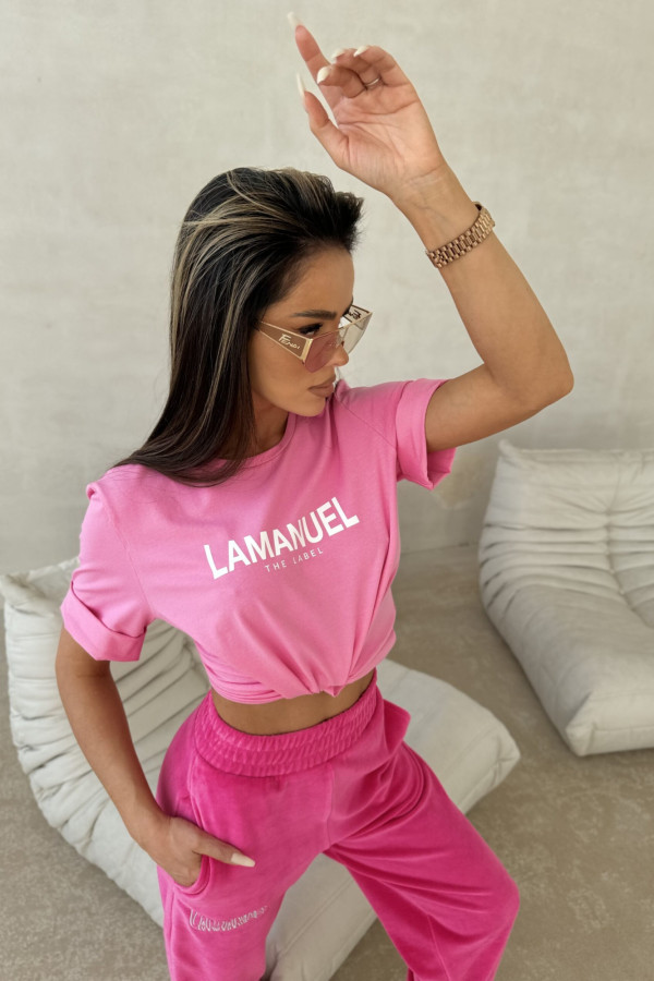 T-shirt różowy z białym napisem La Manuel After