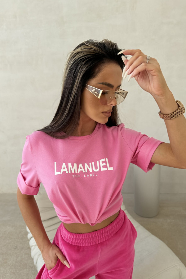 T-shirt różowy z białym napisem La Manuel After 2