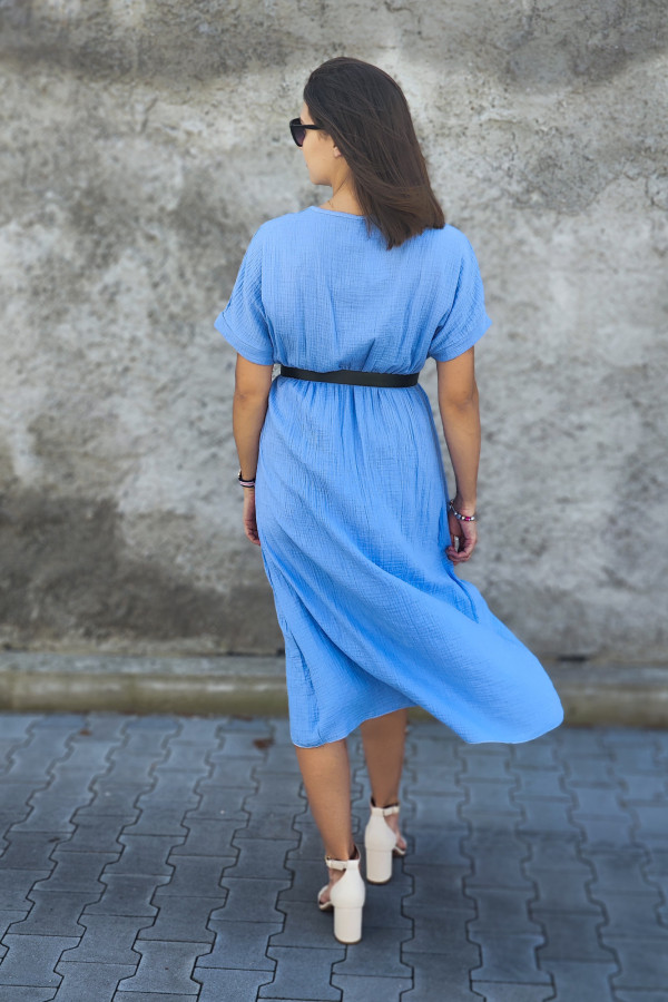 Błękitna muślinowa sukienka midi z lekkim rozcięciem Michelle 7