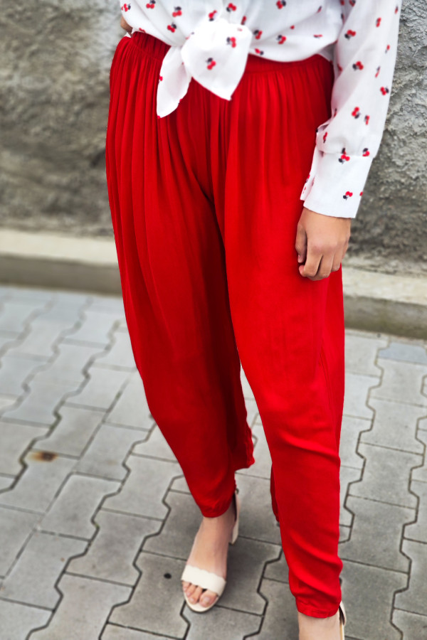 Spodnie czerwone zwiewne wiskozowe z szeroką nogawką Sophia 8