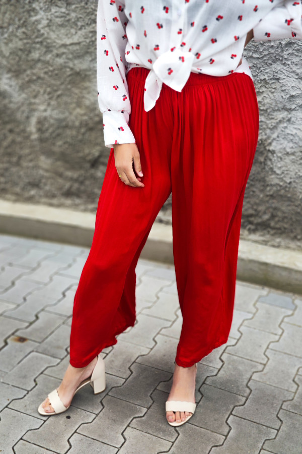 Spodnie czerwone zwiewne wiskozowe z szeroką nogawką Sophia 10