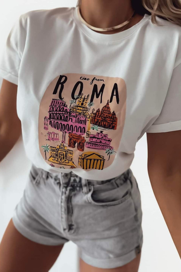 T-shirt kremowy z nadrukiem Roma