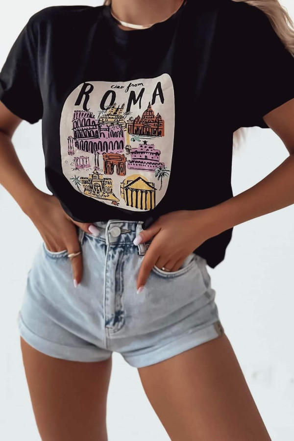 T-shirt czarny z nadrukiem Roma