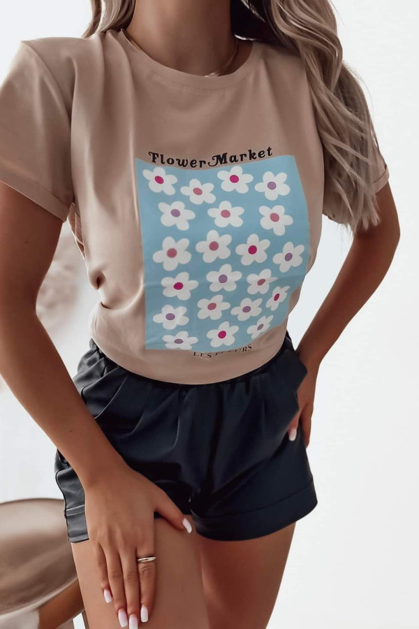 T-shirt beżowy ze stokrotkami Flower