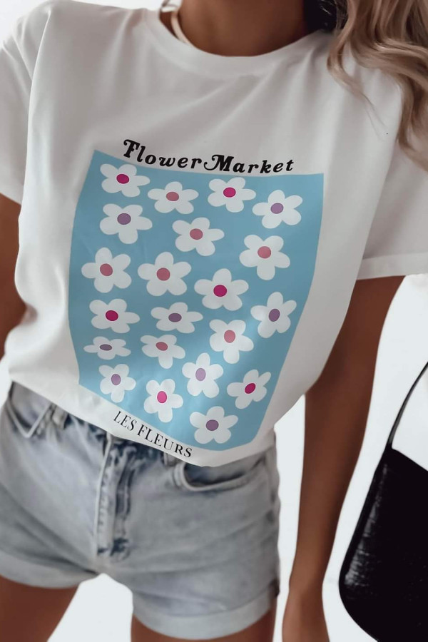 T-shirt biały ze stokrotkami Flower