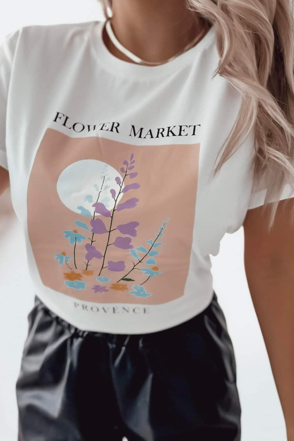 T-shirt kremowy z kwiatkami Flower Market