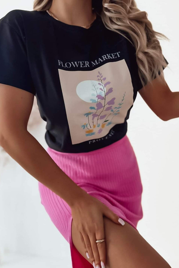 T-shirt czarny z kwiatkami Flower Market