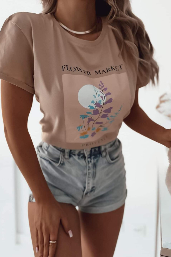 T-shirt beżowy z kwiatkami Flower Market