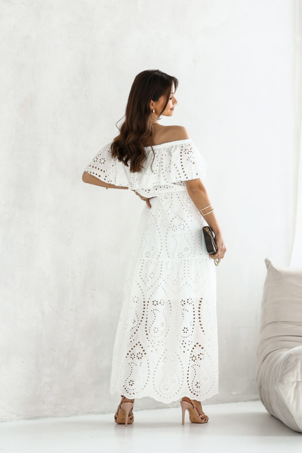 Sukienka maxi biała ażurowa z hiszpańskim dekoltem Felicia 1