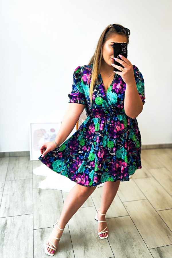 Sukienka krótka plus size w fioletowo-miętowe kwiaty Esme mini 2