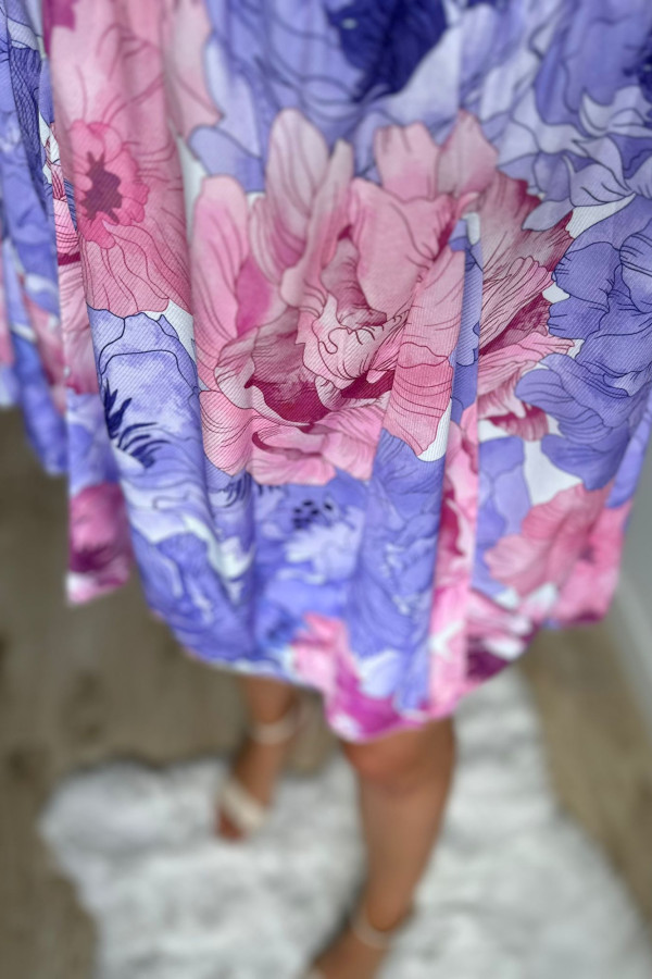 Sukienka krótka rozkloszowana w fioletowo-różowe kwiaty Magnolia 6