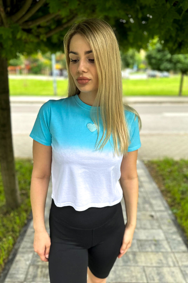 T-shirt krótki ombre błękitno-biały z sercem Sweet Heart 1