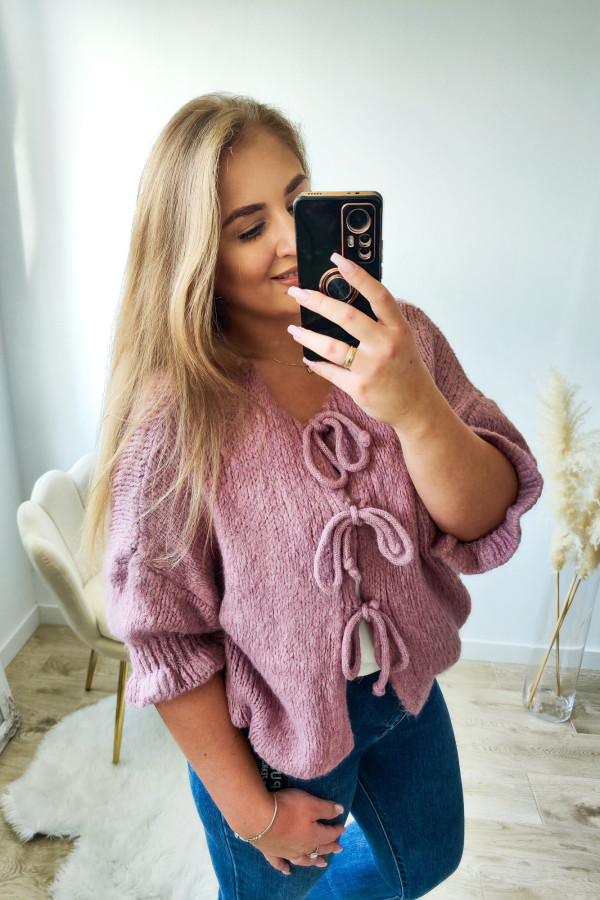 Sweter o luźnym kroju z wiązaniami Bow on - mauve 2