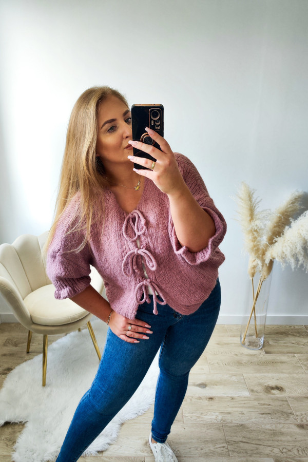 Sweter o luźnym kroju z wiązaniami Bow on - mauve 3