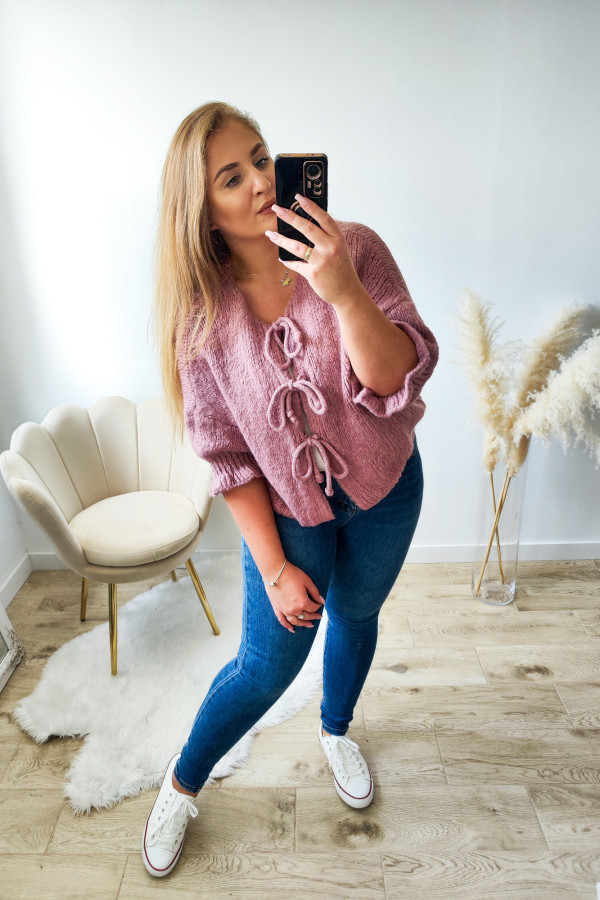 Sweter o luźnym kroju z wiązaniami Bow on - mauve 7