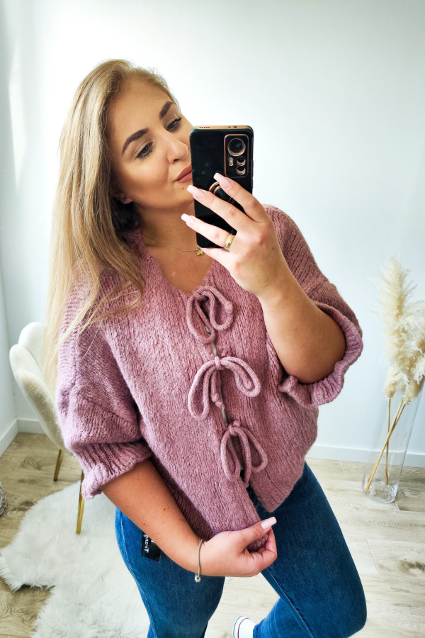 Sweter o luźnym kroju z wiązaniami Bow on - mauve 8