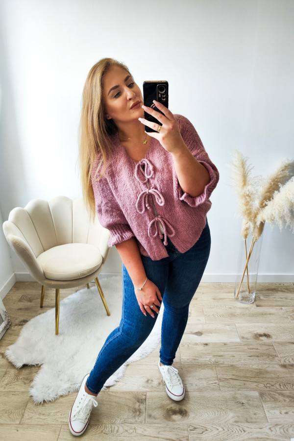 Sweter o luźnym kroju z wiązaniami Bow on - mauve 9