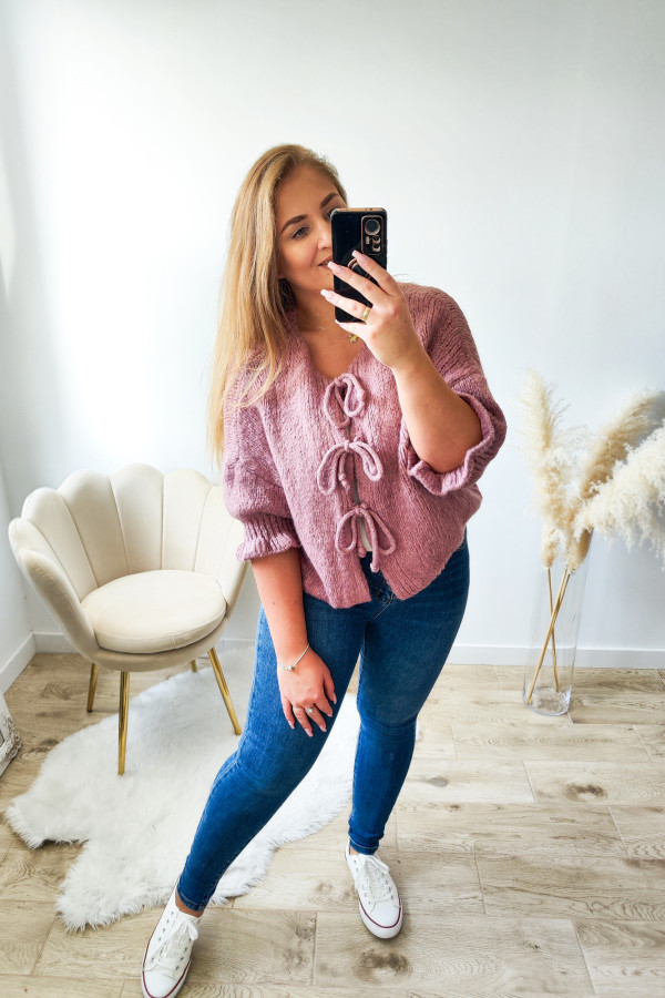 Sweter o luźnym kroju z wiązaniami Bow on - mauve