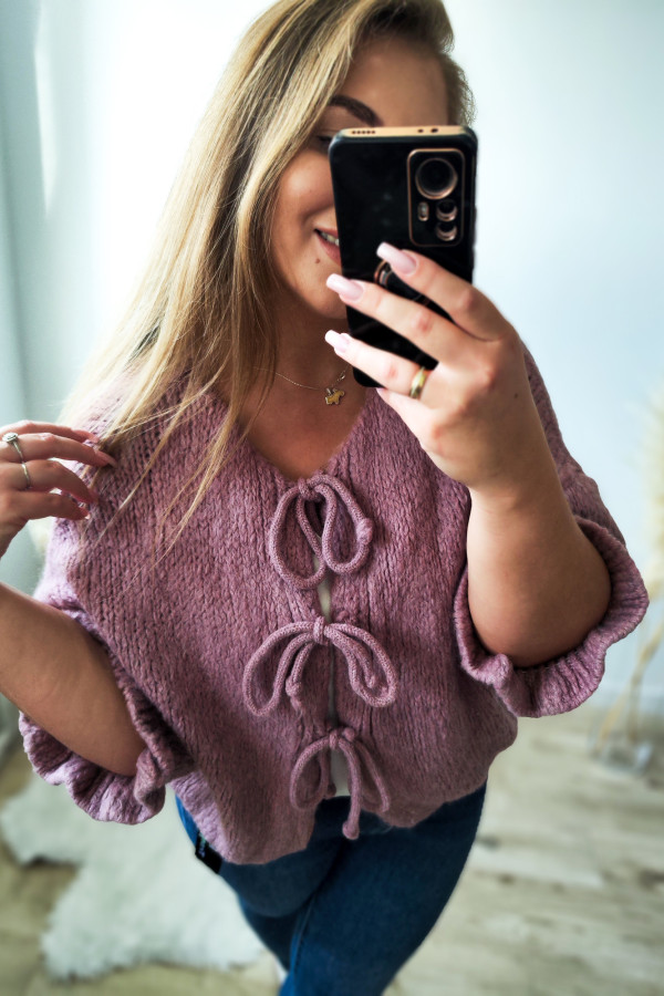 Sweter o luźnym kroju z wiązaniami Bow on - mauve 10