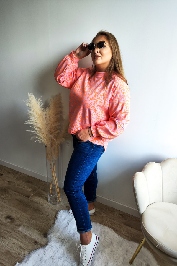 Bluza oversize pudrowa w neonową panterkę Daydreams 13