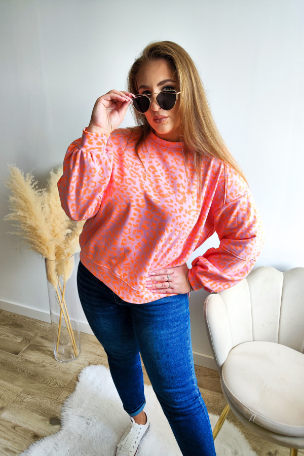 Bluza oversize pudrowa w neonową panterkę Daydreams 14