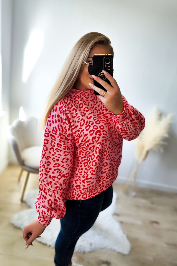 Bluza oversize pudrowa w koralową panterkę Daydreams 3