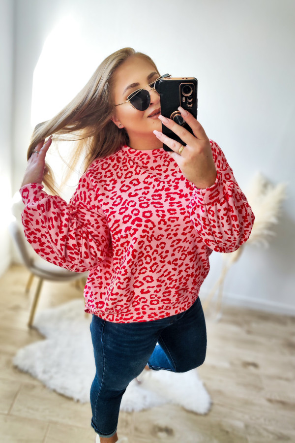 Bluza oversize pudrowa w koralową panterkę Daydreams 5