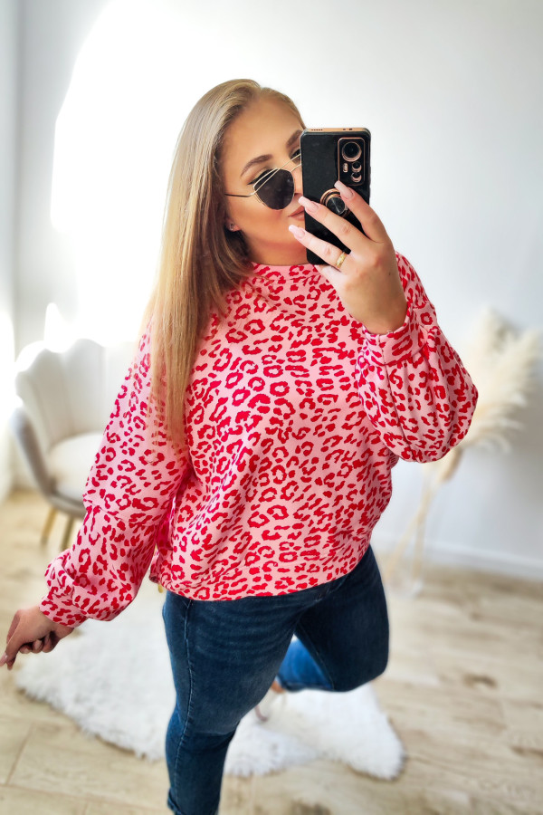 Bluza oversize pudrowa w koralową panterkę Daydreams 6