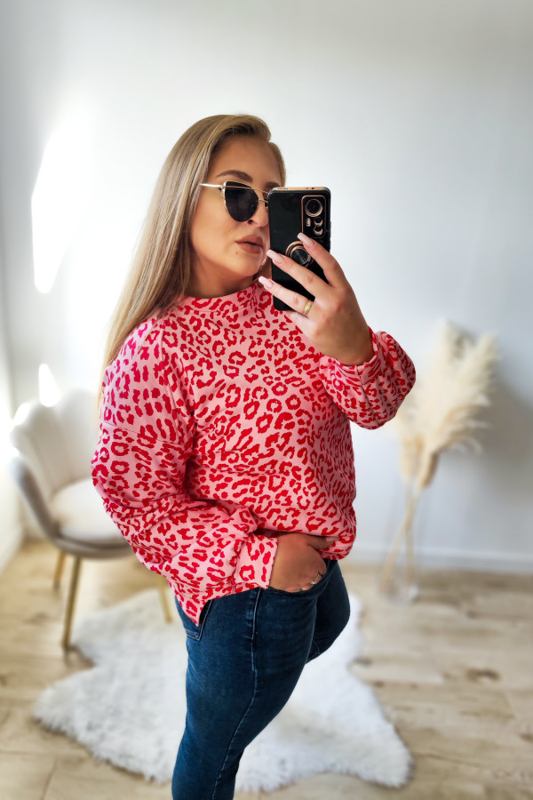 Bluza oversize pudrowa w koralową panterkę Daydreams 8