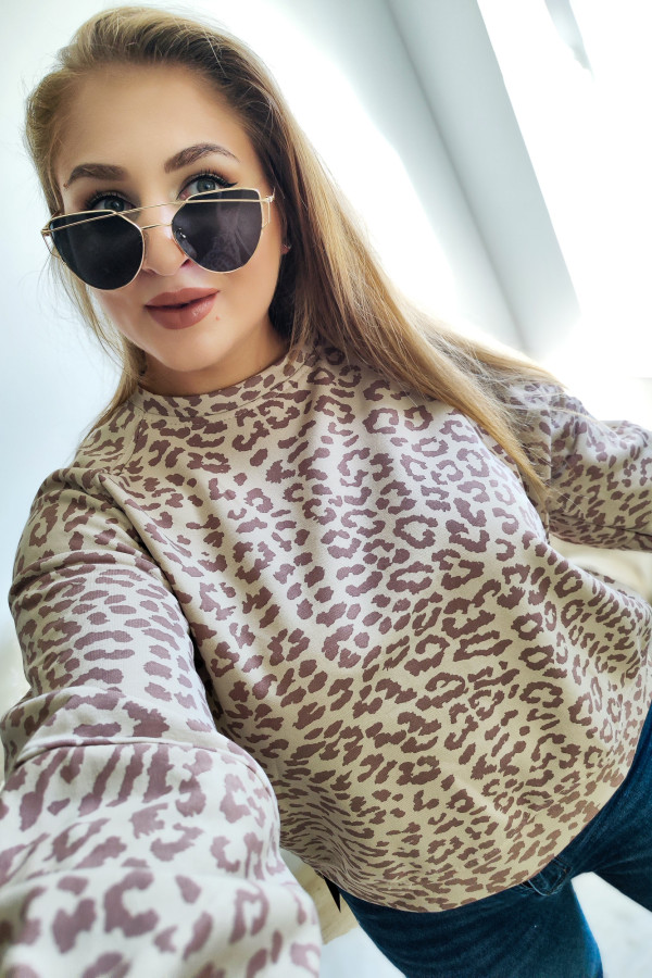 Bluza oversize kremowa w beżową panterkę Daydreams