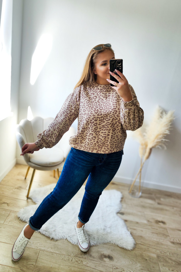 Bluza oversize kremowa w beżową panterkę Daydreams 8