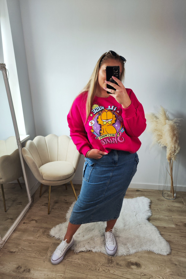 Bluza oversize ocieplana z Garfieldem - fuksja 3