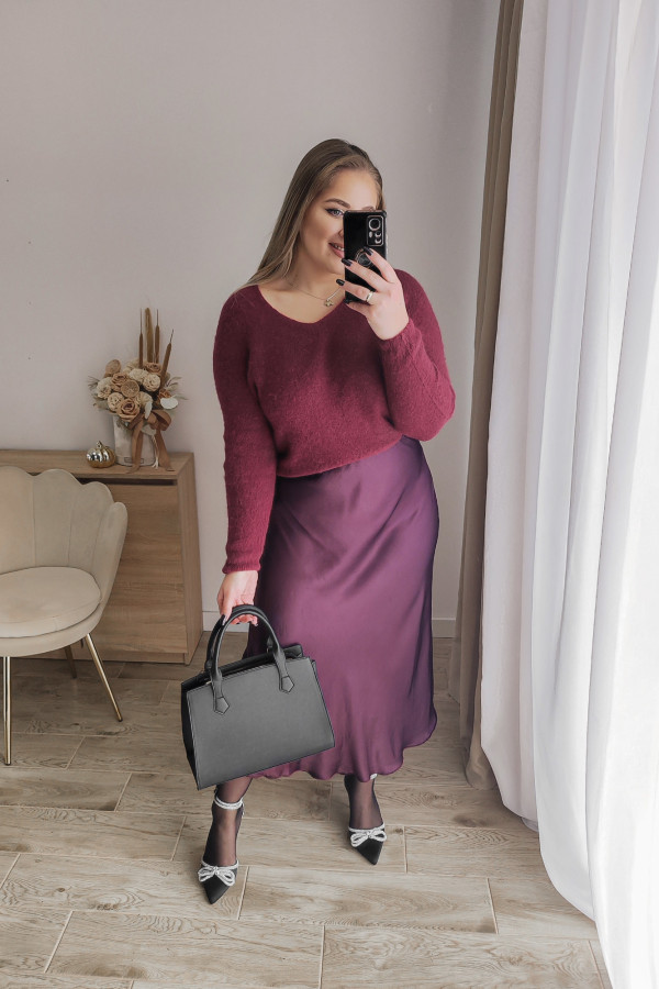 Sweter baby alpaca z dekoltem w V Alpi - bordo 2